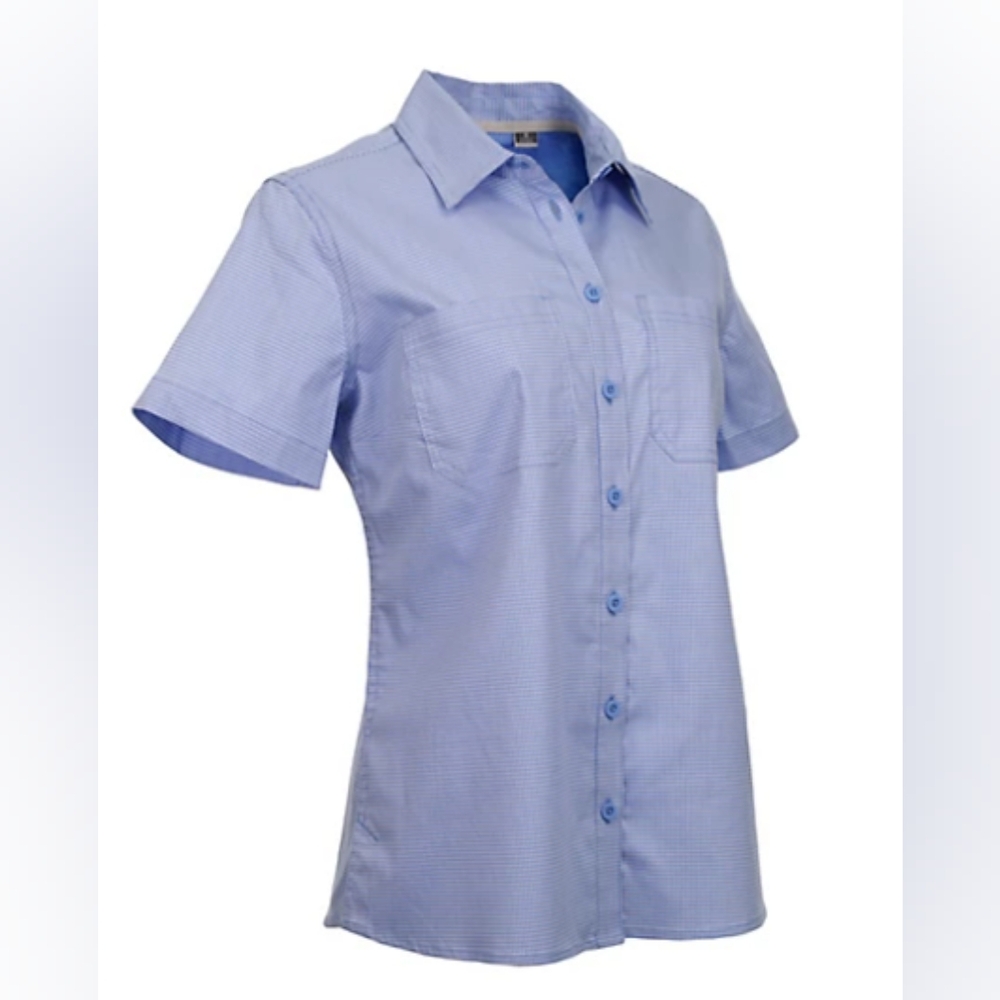 Ridgecut Women's Toughwear Blue Gingham Short-Sleeve Adventure Shirt-SMALL